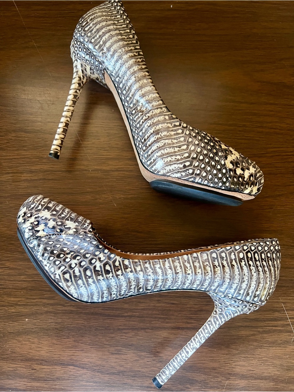 Y2k L.A.M.B Leather Platform Snakeskin-print Heels - Size 9.5